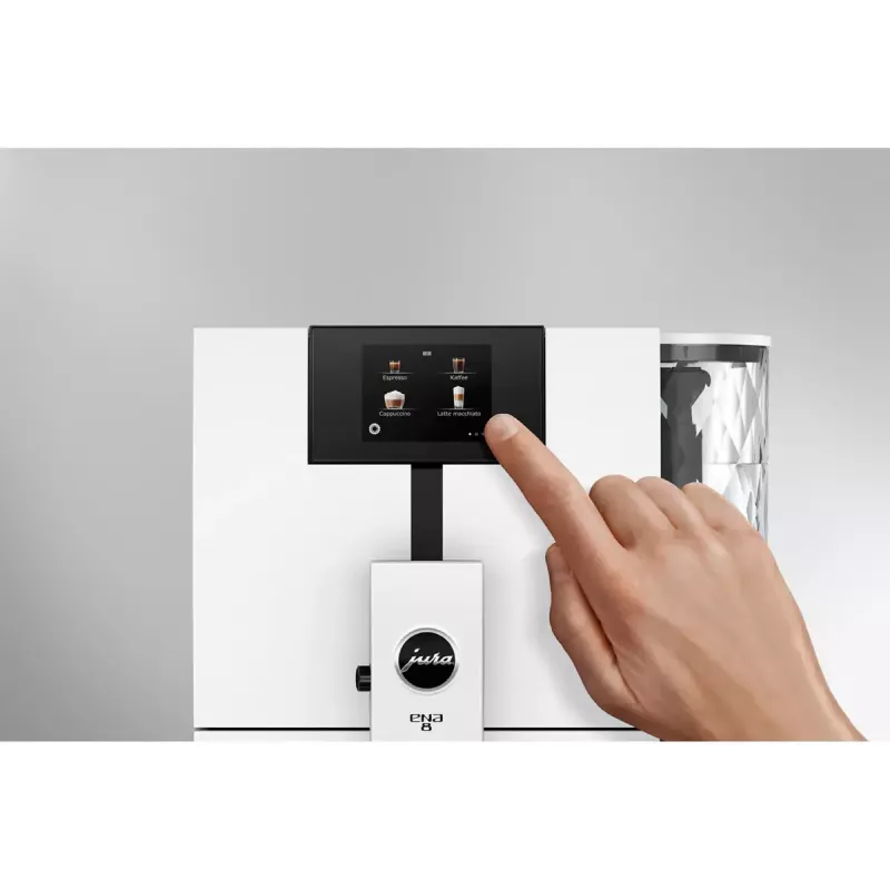 Máquina de café expresso JURA ENA 8 (EC) — automática, depósito de água de 1,1 l, recipiente de grãos de 125 g, 15 programas, 15 bar, Thermoblock, Wi‑Fi, branco