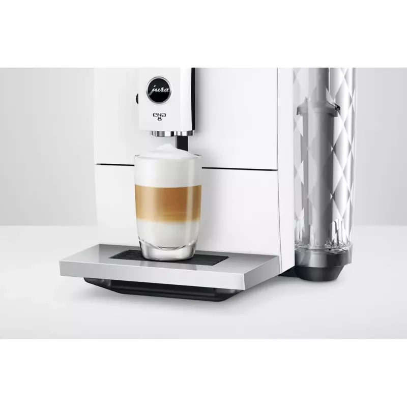 Máquina de café expresso JURA ENA 8 (EC) — automática, depósito de água de 1,1 l, recipiente de grãos de 125 g, 15 programas, 15 bar, Thermoblock, Wi‑Fi, branco