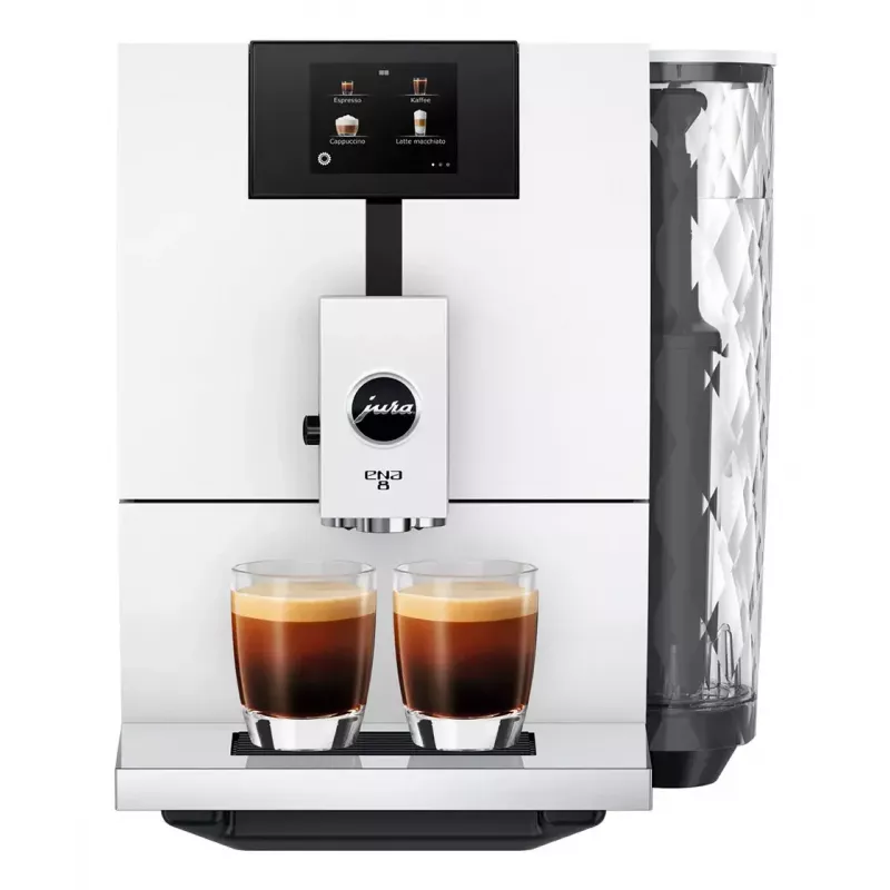 Máquina de café expresso JURA ENA 8 (EC) — automática, depósito de água de 1,1 l, recipiente de grãos de 125 g, 15 programas, 15 bar, Thermoblock, Wi‑Fi, branco