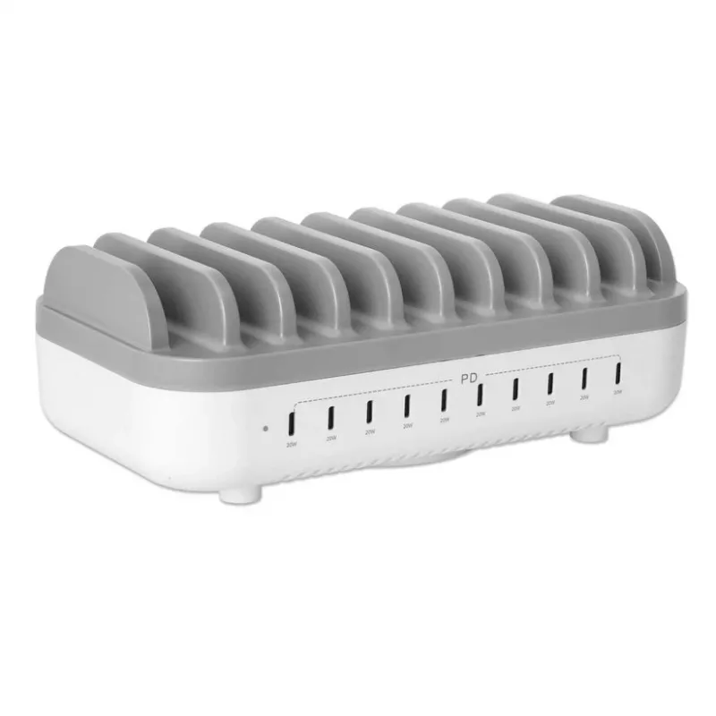 Estação de carregamento Manhattan 10 portas USB-C, saída USB-C: 10x 20 W, máx. 200 W, alimentação AC (incl. adaptador US/EU/UK)