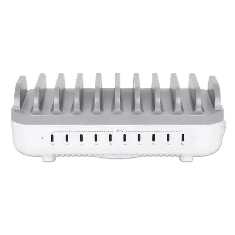Estação de carregamento Manhattan 10 portas USB-C, saída USB-C: 10x 20 W, máx. 200 W, alimentação AC (incl. adaptador US/EU/UK)