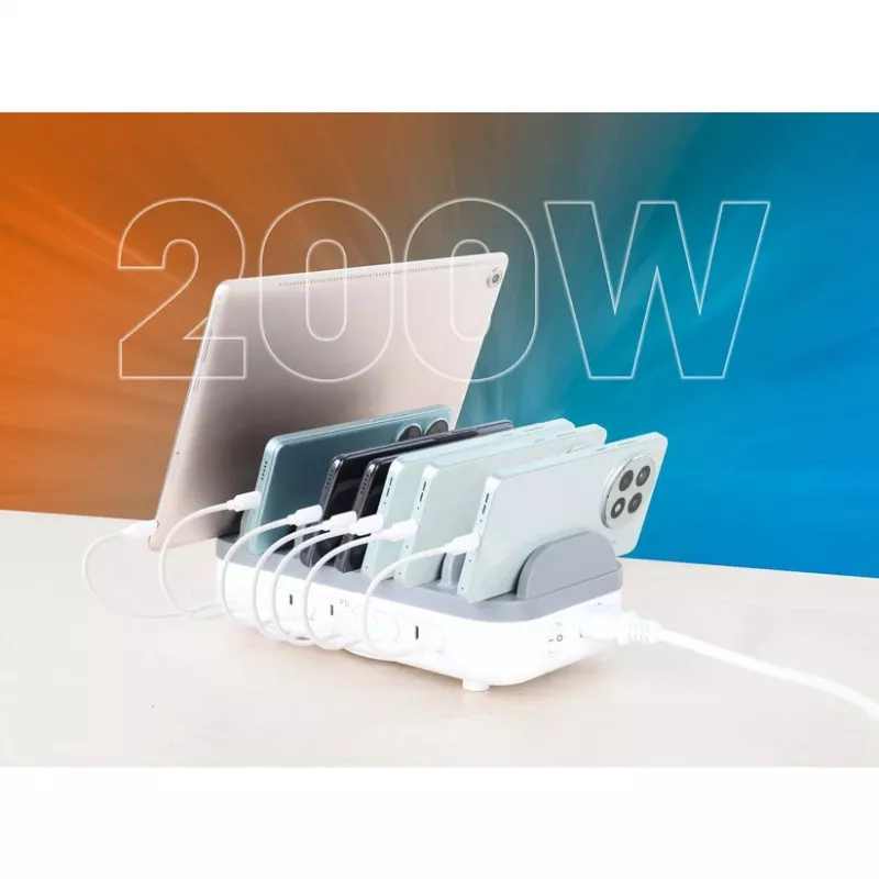 Estação de carregamento Manhattan 10 portas USB-C, saída USB-C: 10x 20 W, máx. 200 W, alimentação AC (incl. adaptador US/EU/UK)