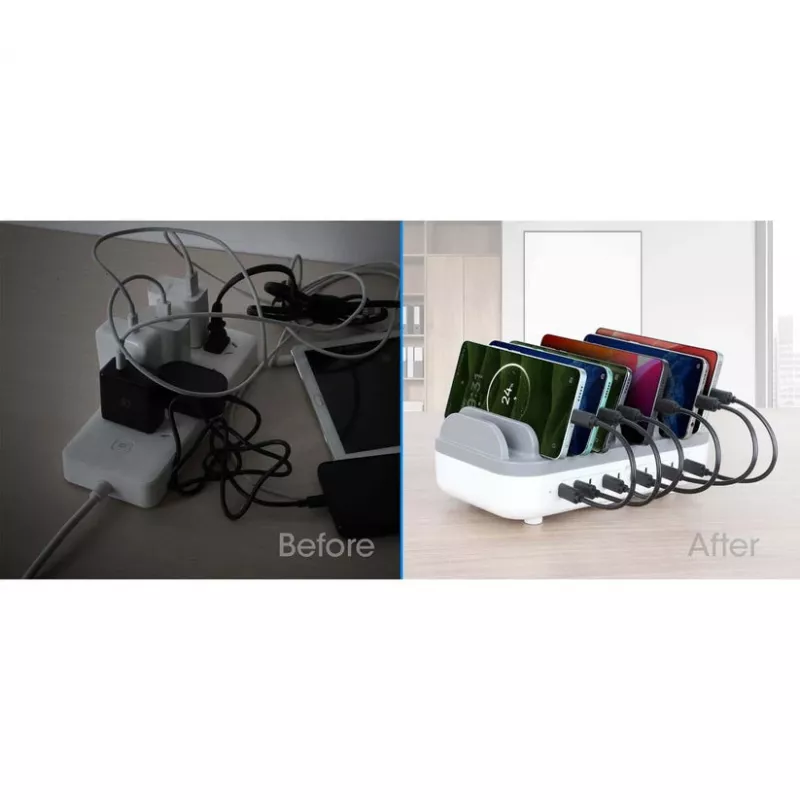 Estação de carregamento Manhattan 10 portas USB-C, saída USB-C: 10x 20 W, máx. 200 W, alimentação AC (incl. adaptador US/EU/UK)