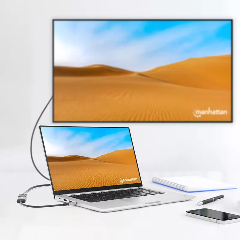 Cabo USB-C para HDMI Manhattan, 4K@60Hz, 5 Gbit/s (USB 3.2 Gen1 também conhecido como USB 3.0), 15 cm, preto, macho para fêmea, três anos de garantia