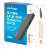 Comutador multiviewer HDMI 4K 4 portas Manhattan, comutador com quatro entradas num ecrã, 4K@30Hz, várias opções de visualização incluindo picture-in-picture e ecrã duplo/quádruplo, botões ou telecomando, áudio 3,5 mm e Toslink, preto, 3 anos de garantia