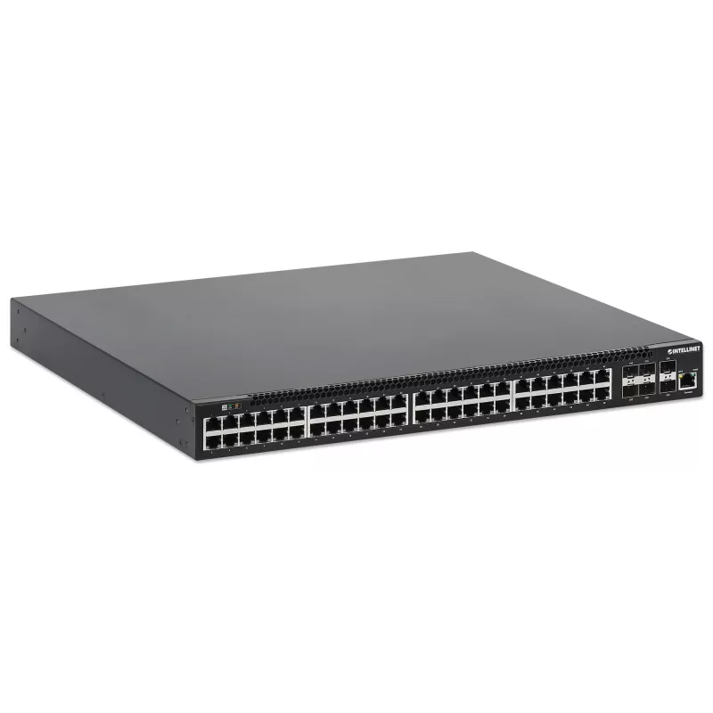 Comutador Intellinet 54 portas L3 Fully Managed PoE+ com 48 portas Gigabit Ethernet e 6 uplinks SFP+