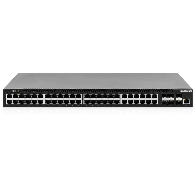Comutador Intellinet 54 portas L3 Fully Managed PoE+ com 48 portas Gigabit Ethernet e 6 uplinks SFP+