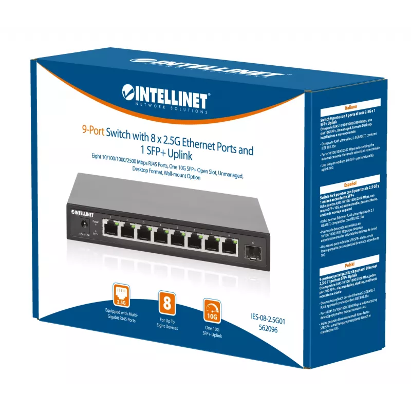 Comutador Intellinet 9 portas 8 x 2,5G portas Ethernet e 1 uplink SFP+