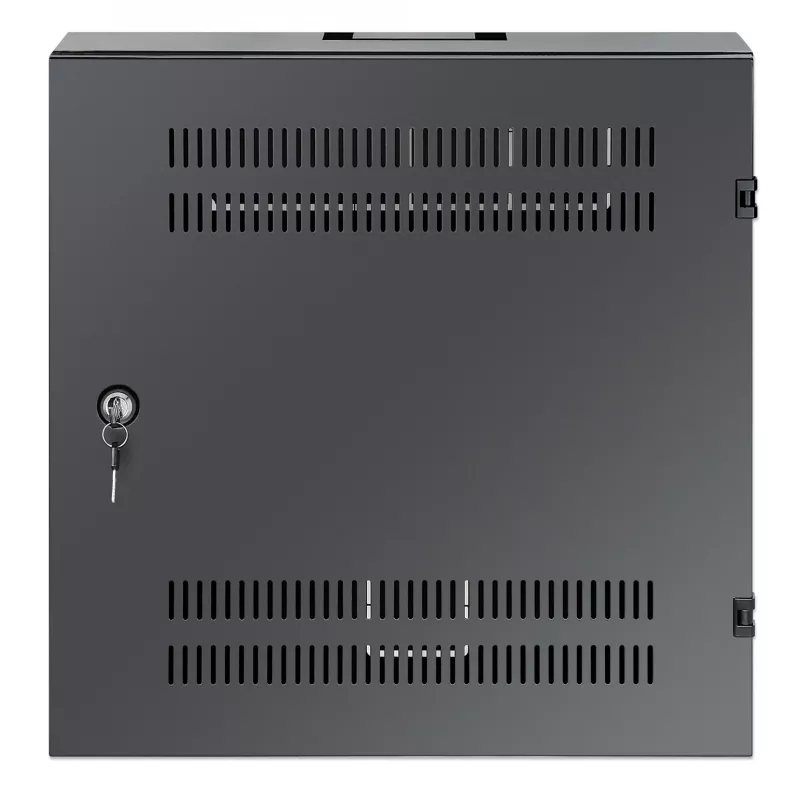 Armário de montagem em parede Intellinet Low-Profile 19 polegadas com 4U calhas horizontais e 2U verticais, caixa elegante e poupadora de espaço com apenas 170 mm de profundidade, ideal para aplicações AV, multimédia e vigilância, montado, preto RAL 7021
