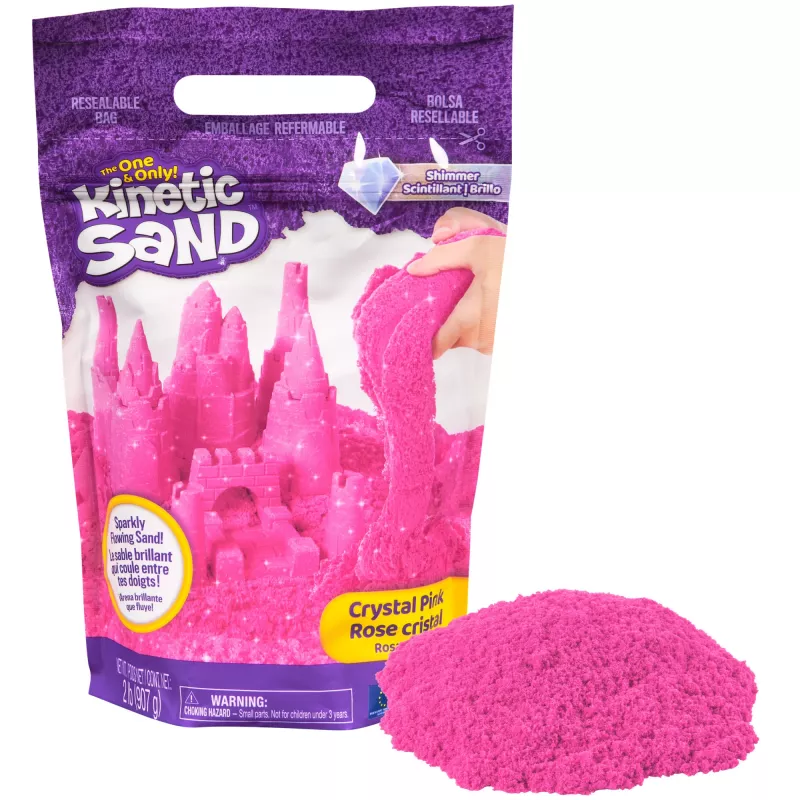 Kinetic Sand, 2 lbs areia de brincar Crystal Pink com brilho (embalagem pode variar), areia sensorial moldável para crianças a partir dos 3 anos
