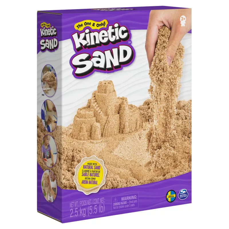 Kinetic Sand, 5,5 lbs (2,5 kg) areia de brincar castanho-natural para arte e artesanato, caixa de areia, Amazon Exclusive (embalagem pode variar), brinquedos sensoriais moldáveis, a partir dos 3 anos