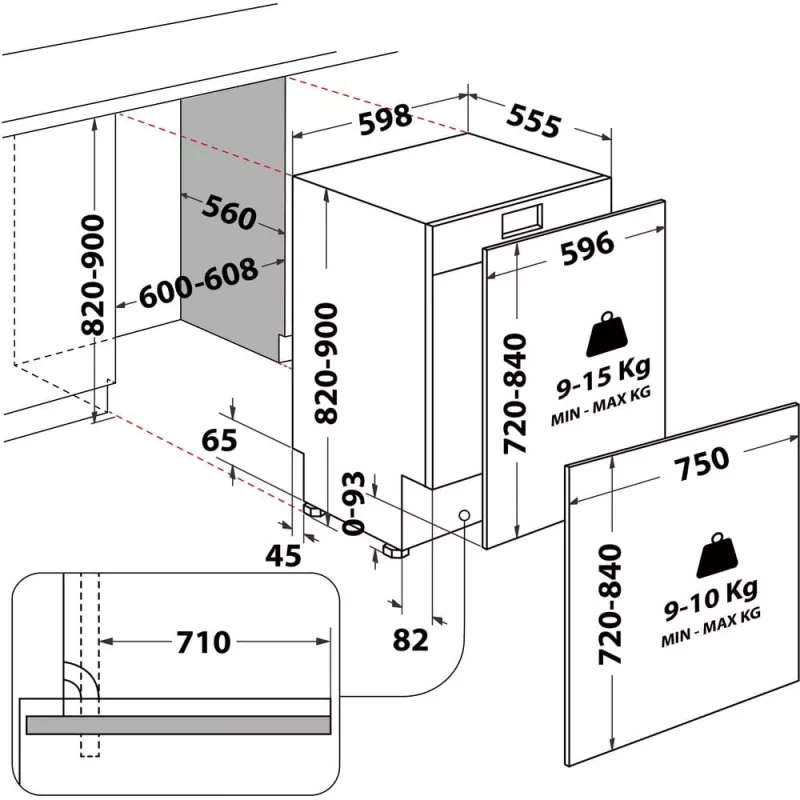 Whirlpool WH8IC15B4M6LHC0 totalmente integrável 15 conjuntos de louça