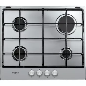 Whirlpool TGML 650 IX Placa de encastrar em aço inoxidável 58 cm gás 4 zonas de cozedura