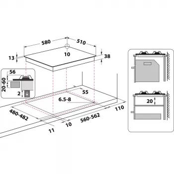 Whirlpool TGML 650 IX Placa de encastrar em aço inoxidável 58 cm gás 4 zonas de cozedura