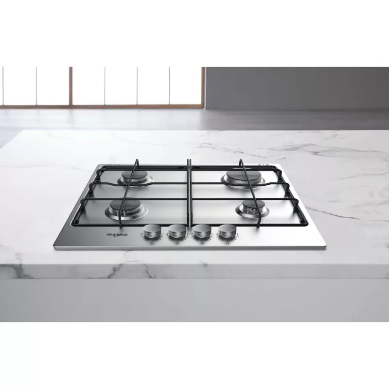 Whirlpool TGML 650 IX Placa de encastrar em aço inoxidável 58 cm gás 4 zonas de cozedura