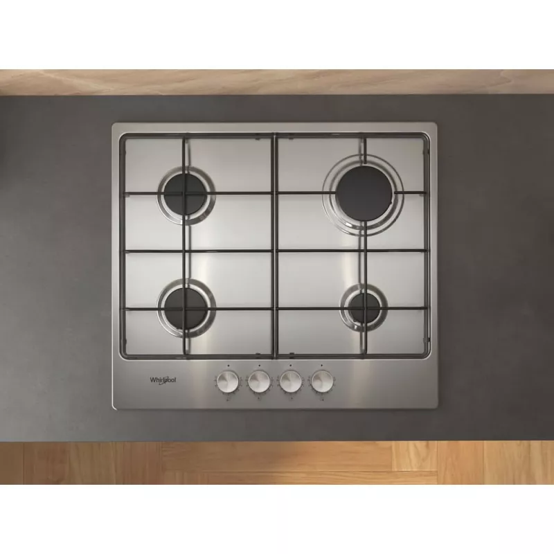 Whirlpool TGML 650 IX Placa de encastrar em aço inoxidável 58 cm gás 4 zonas de cozedura
