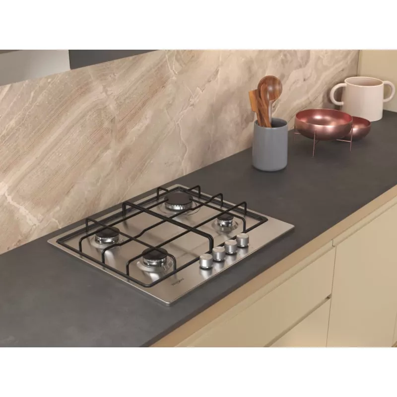 Whirlpool TGML 650 IX Placa de encastrar em aço inoxidável 58 cm gás 4 zonas de cozedura