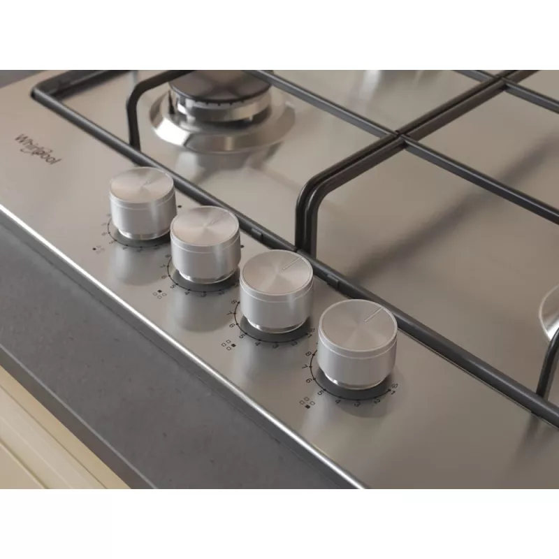 Whirlpool TGML 650 IX Placa de encastrar em aço inoxidável 58 cm gás 4 zonas de cozedura