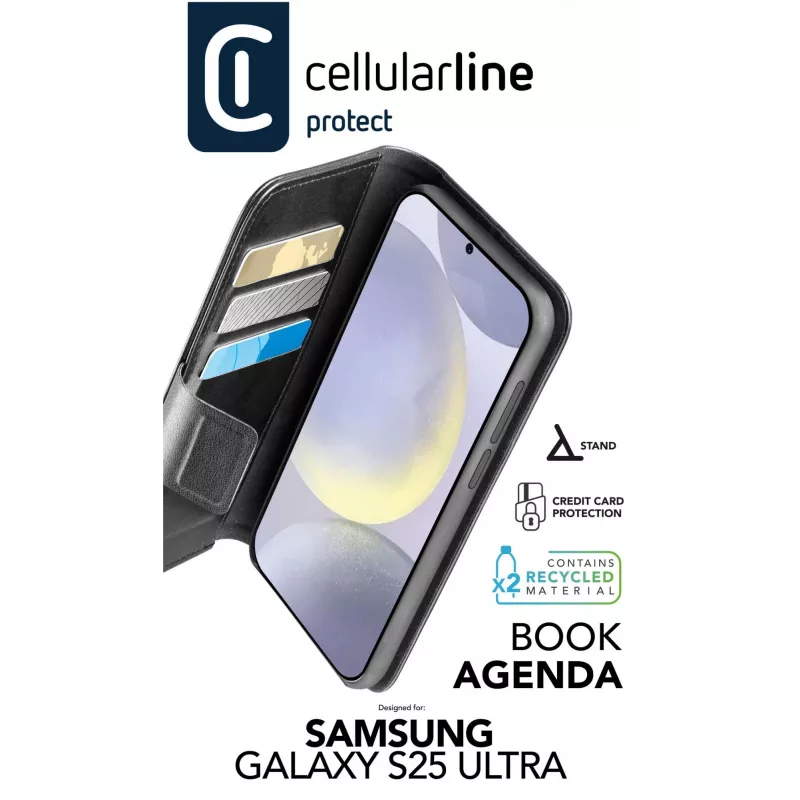 Cellularline Book Agenda - Capa tipo livro para Galaxy S25 Ultra em pele sintética com fecho magnético
