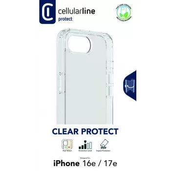 Cellularline Clear Protect - Capa rígida para iPhone 16e/17e com bordas de borracha