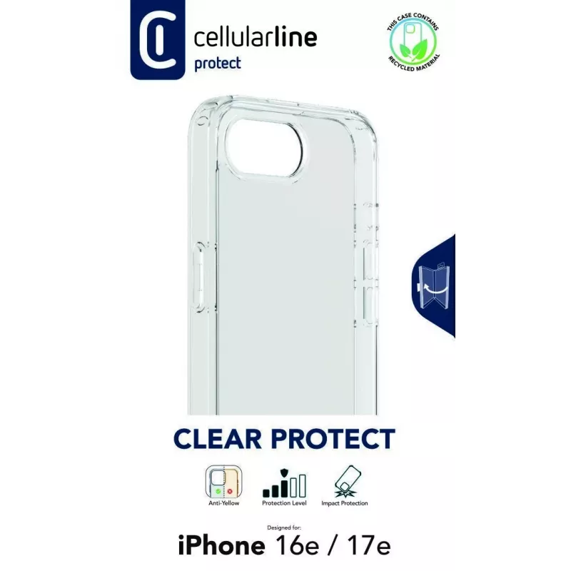 Cellularline Clear Protect - Capa rígida para iPhone 16e/17e com bordas de borracha