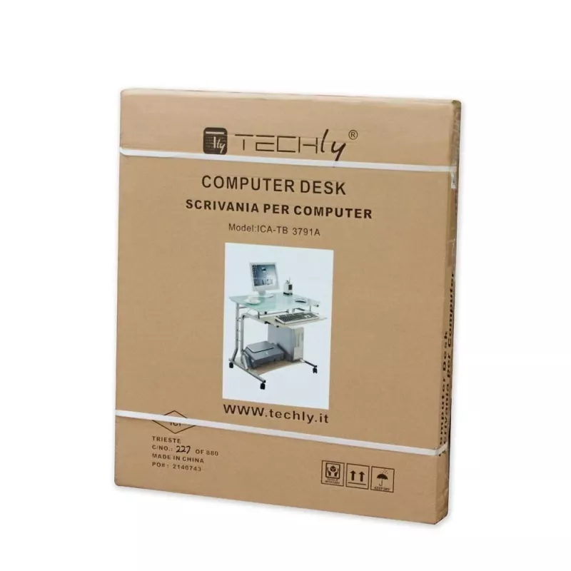 Techly Mesa de PC compacta em metal e vidro com rodas ICA-TB 3791A
