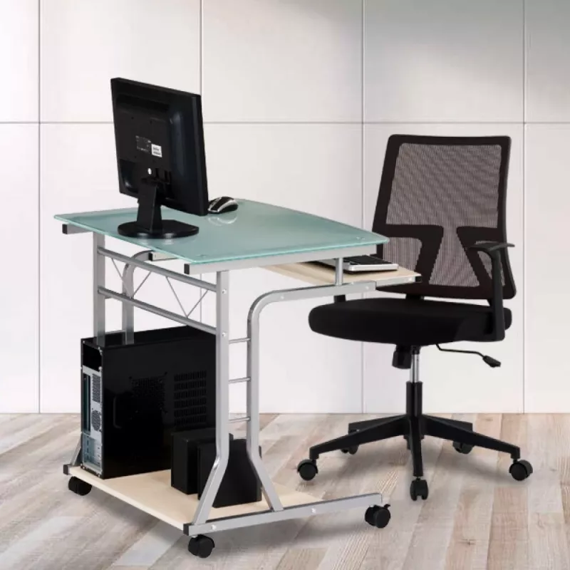 Techly Mesa de PC compacta em metal e vidro com rodas ICA-TB 3791A