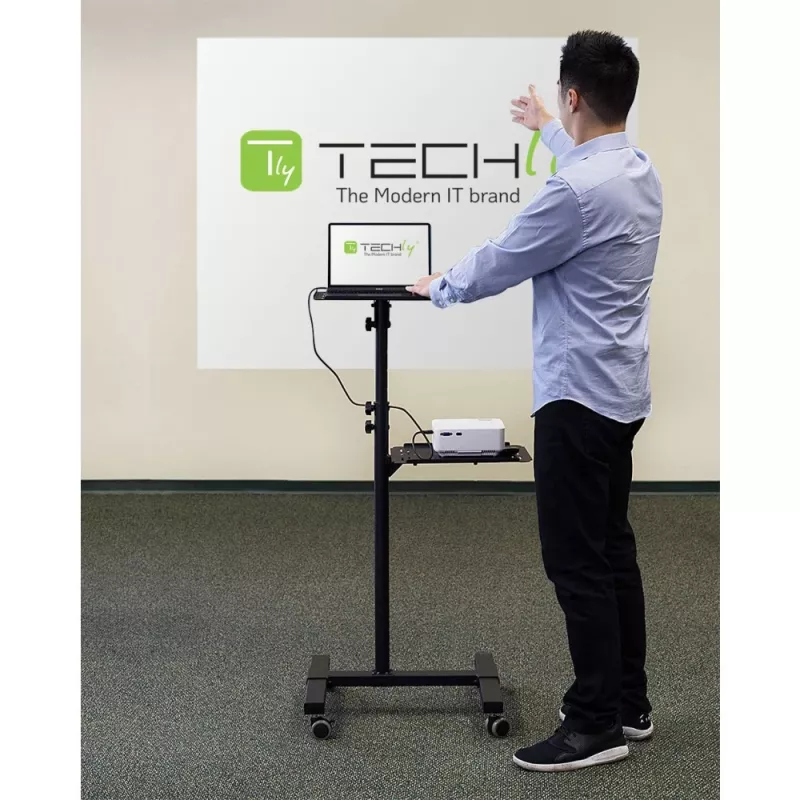 Techly ICA-TB TPM-10 carrinho ajustável em altura para projetor e portátil com prateleira, preto