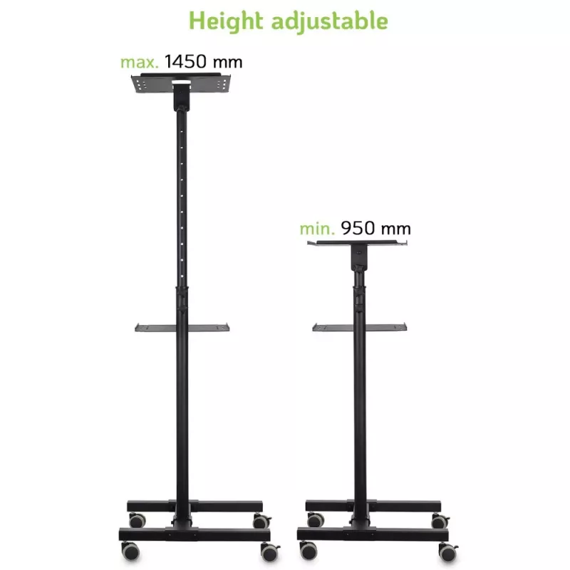 Techly ICA-TB TPM-10 carrinho ajustável em altura para projetor e portátil com prateleira, preto