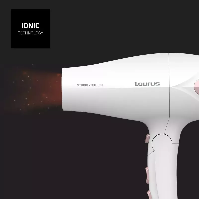 Secador de cabelo Taurus STUDIO 2500 IONIC 2400 W branco com função iónica, 3 níveis de calor, 2 velocidades, difusor e concentrador