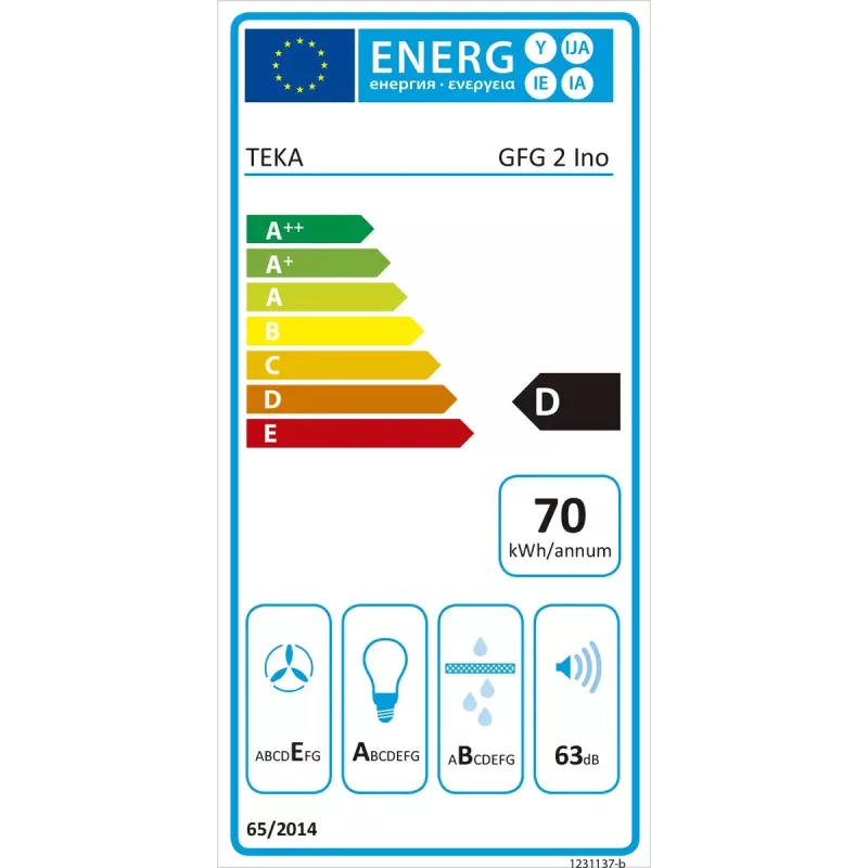 Exaustor de parede Teka GFG 2, filtro metálico, nível de ruído 51 dB