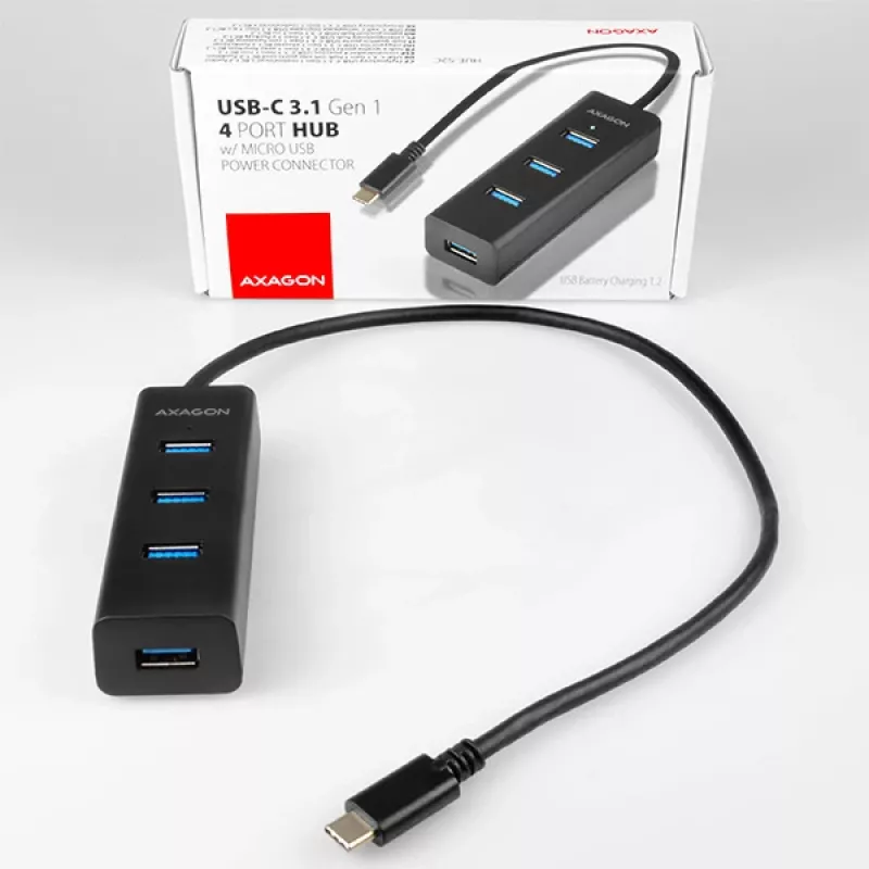 Hub de interfaces Axagon HUE-S2C USB 3.2 Gen 1 (3.1 Gen 1) Type-A 5000 Mbit/s preto