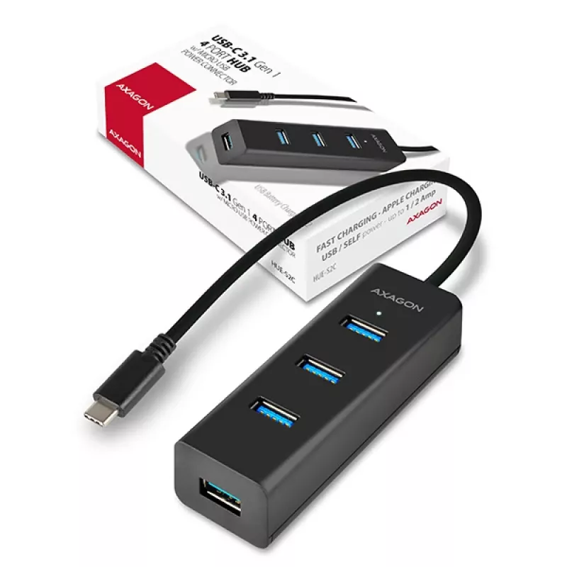 Hub de interfaces Axagon HUE-S2C USB 3.2 Gen 1 (3.1 Gen 1) Type-A 5000 Mbit/s preto