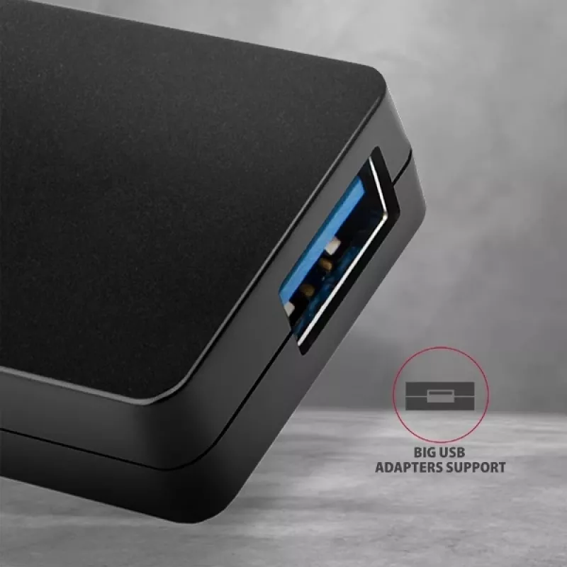 Hub USB SuperSpeed fino Axagon, USB 3.2 Gen 1 (3.1 Gen 1) Type-A, USB 3.2 Gen 1 (3.1 Gen 1) Type-A, 5000 Mbit/s, preto, plástico, 0,14 m