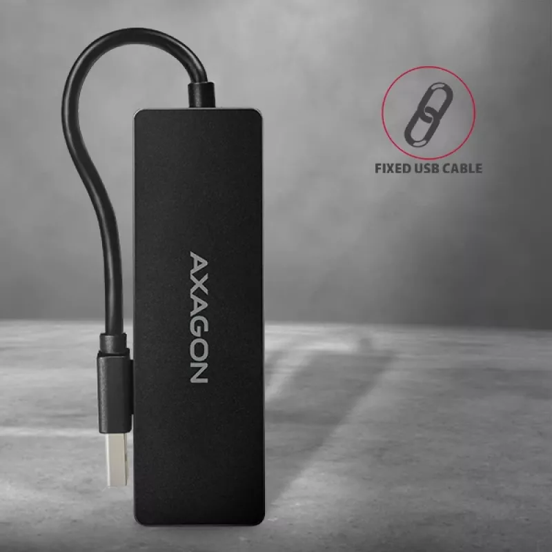 Hub USB SuperSpeed fino Axagon, USB 3.2 Gen 1 (3.1 Gen 1) Type-A, USB 3.2 Gen 1 (3.1 Gen 1) Type-A, 5000 Mbit/s, preto, plástico, 0,14 m