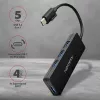 Hub USB-C SuperSpeed fino Axagon, USB 3.2 Gen 1 (3.1 Gen 1) Type-C, USB 3.2 Gen 1 (3.1 Gen 1) Type-A, 5000 Mbit/s, preto, plástico, 0,14 m