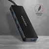 Hub USB-C SuperSpeed fino Axagon, USB 3.2 Gen 1 (3.1 Gen 1) Type-C, USB 3.2 Gen 1 (3.1 Gen 1) Type-A, 5000 Mbit/s, preto, plástico, 0,14 m