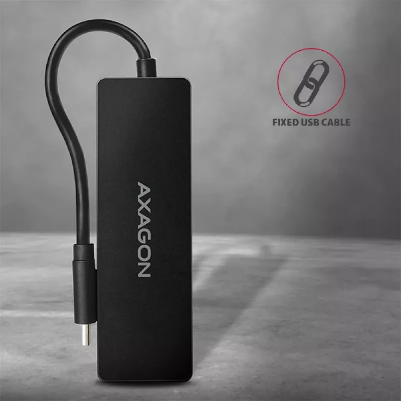 Hub USB-C SuperSpeed fino Axagon, USB 3.2 Gen 1 (3.1 Gen 1) Type-C, USB 3.2 Gen 1 (3.1 Gen 1) Type-A, 5000 Mbit/s, preto, plástico, 0,14 m