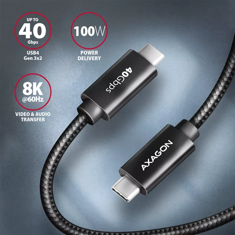 Cabo USB Axagon BUCM432-CM10AB USB4 Gen 3x2 1 m USB C preto
