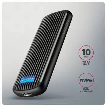 AXAGON EEM2-SC caixa externa USB-C 10 Gbit/s em metal sem parafusos para SSD M.2 NVMe, uma ranhura, cinzento