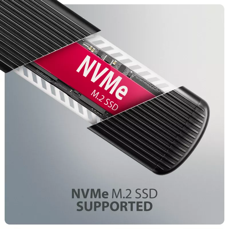 AXAGON EEM2-SC caixa externa USB-C 10 Gbit/s em metal sem parafusos para SSD M.2 NVMe, uma ranhura, cinzento
