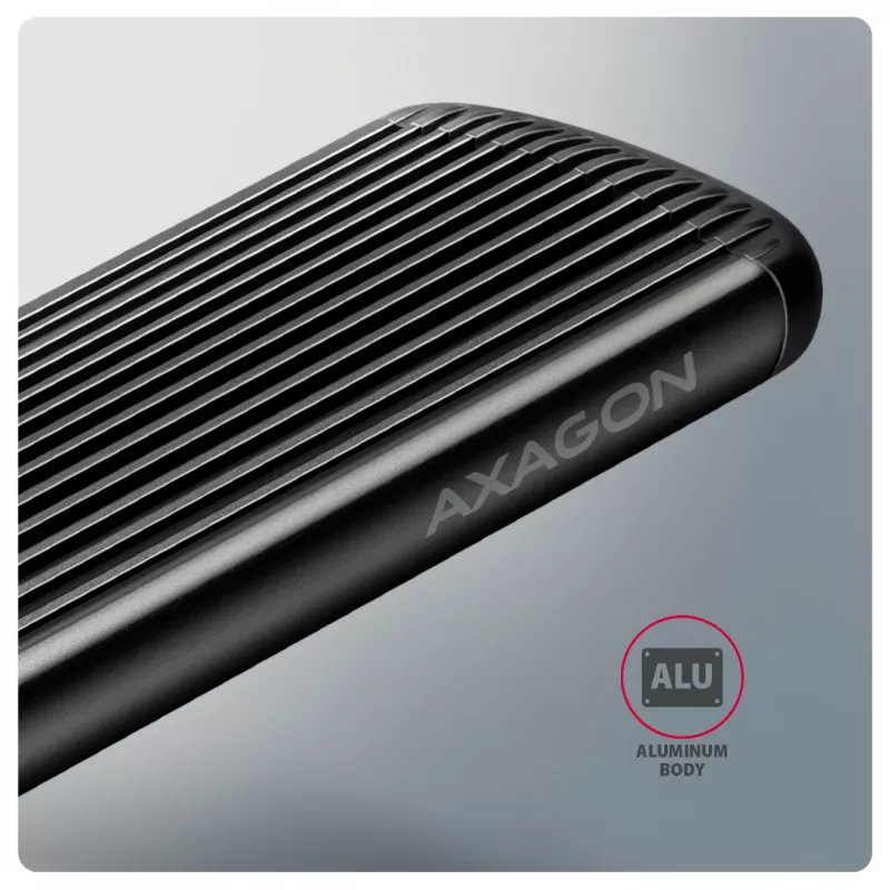 AXAGON EEM2-SC caixa externa USB-C 10 Gbit/s em metal sem parafusos para SSD M.2 NVMe, uma ranhura, cinzento