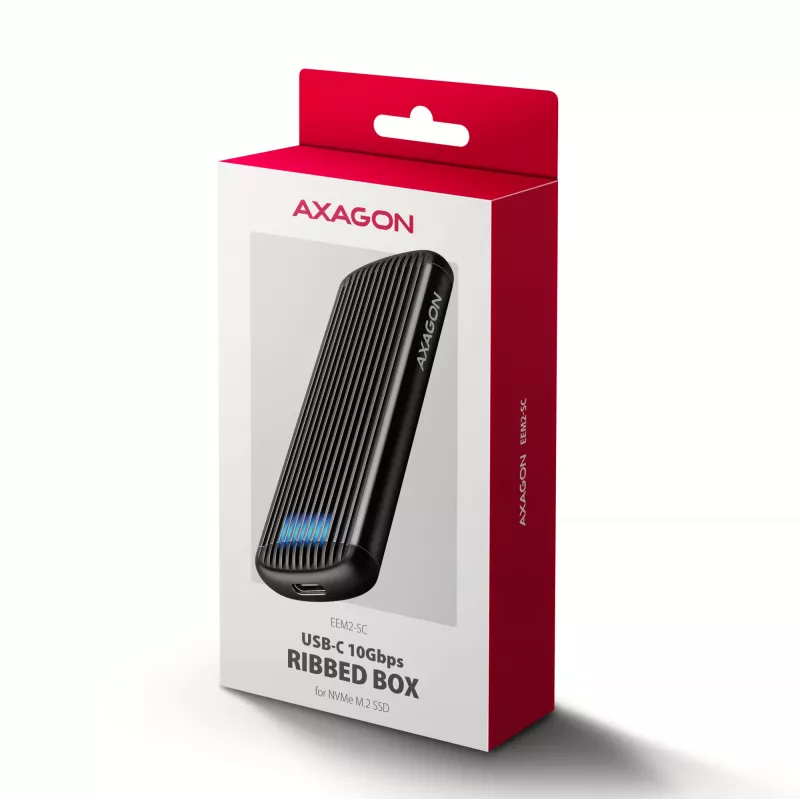 AXAGON EEM2-SC caixa externa USB-C 10 Gbit/s em metal sem parafusos para SSD M.2 NVMe, uma ranhura, cinzento