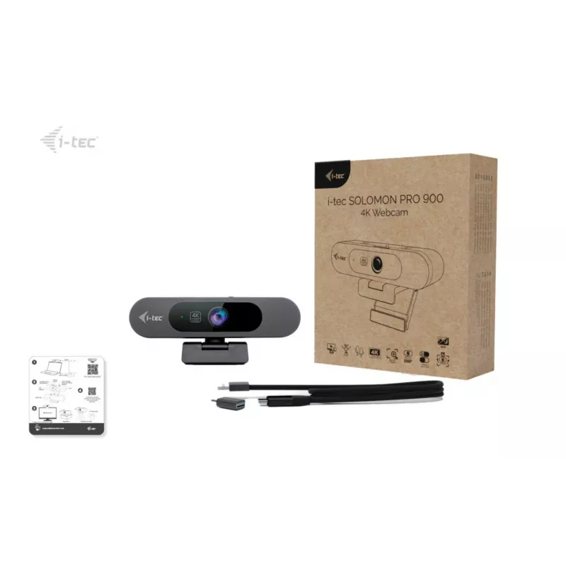 Webcam ITEC SOLOMON PRO 900 4K, 3840×2160, 8,29 MP, USB, suporte de fixação, preto