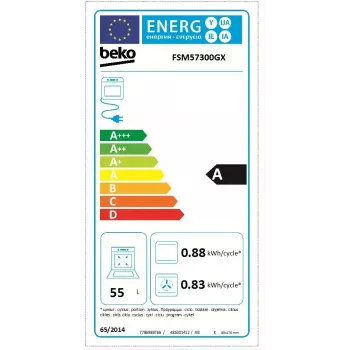 Fogão independente BEKO FSM57300GX — placa vitrocerâmica 4 zonas, forno elétrico, aço inoxidável, 50 cm