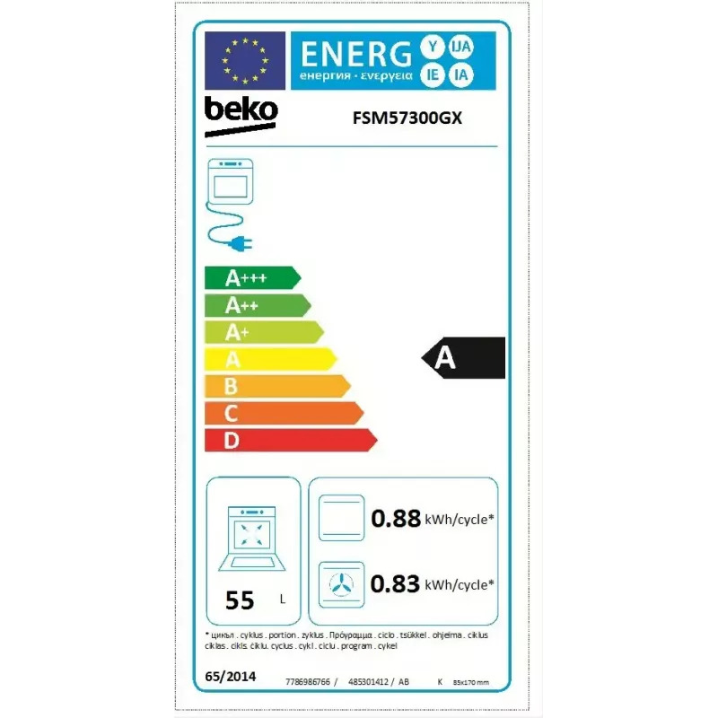 Fogão independente BEKO FSM57300GX — placa vitrocerâmica 4 zonas, forno elétrico, aço inoxidável, 50 cm