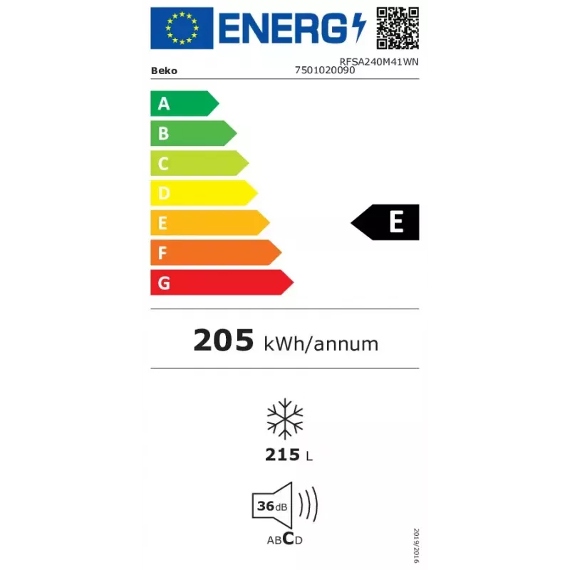 Congelador Beko RFSA240M41WN — 215 L, branco, Fast Freeze, porta reversível
