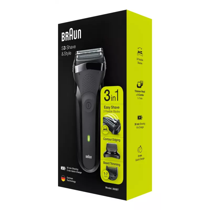 Braun Series 3 300BT máquina de barbear de lâmina sem fios para uso húmido e seco com aparador