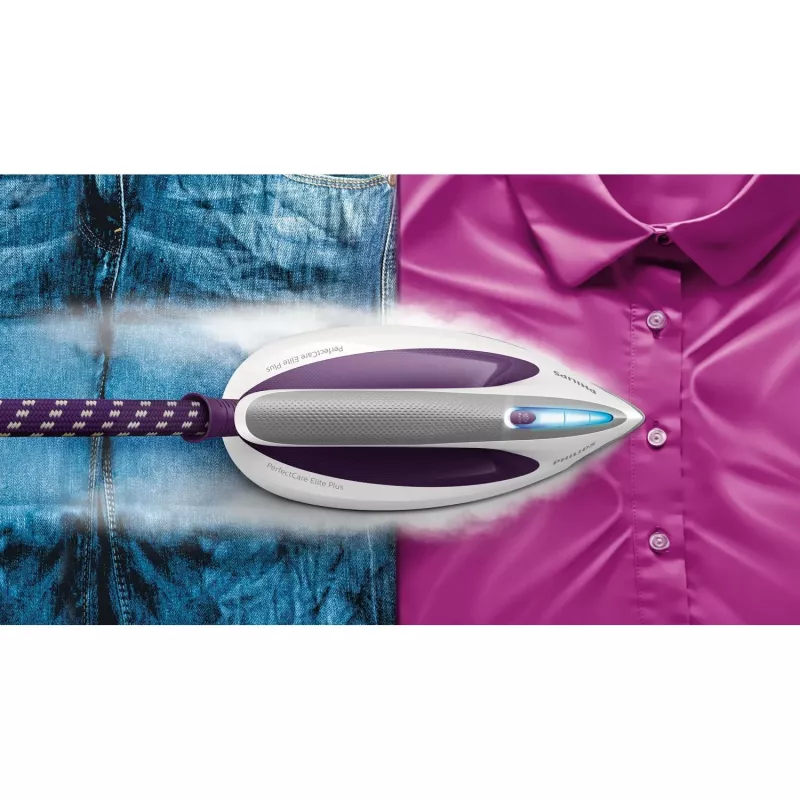 Central de engomar a vapor Philips GC9660/30 — depósito de água de 1,8 l, pressão de 7,5 bar, golpe de vapor de 520 g/min, base de engomar T-ionicGlide