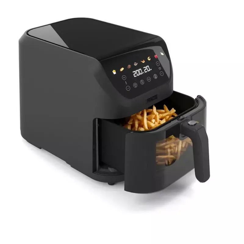 Fritadeira de ar quente Princess 182476 Single 8 l, 2000 W, controlo por toque, preto, mín. 80 °C